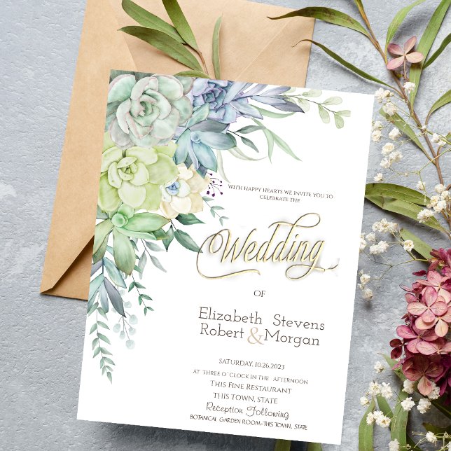 Invitation Mariage aux succulentes du désert à l'aquarelle (Créateur téléchargé)