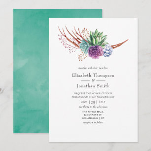 Invitation Mariage aux Succulents de Désert à l'Aquarelle