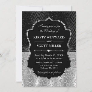 Invitation Mariage aux Taches de Léopard Noir Argenté Glamour