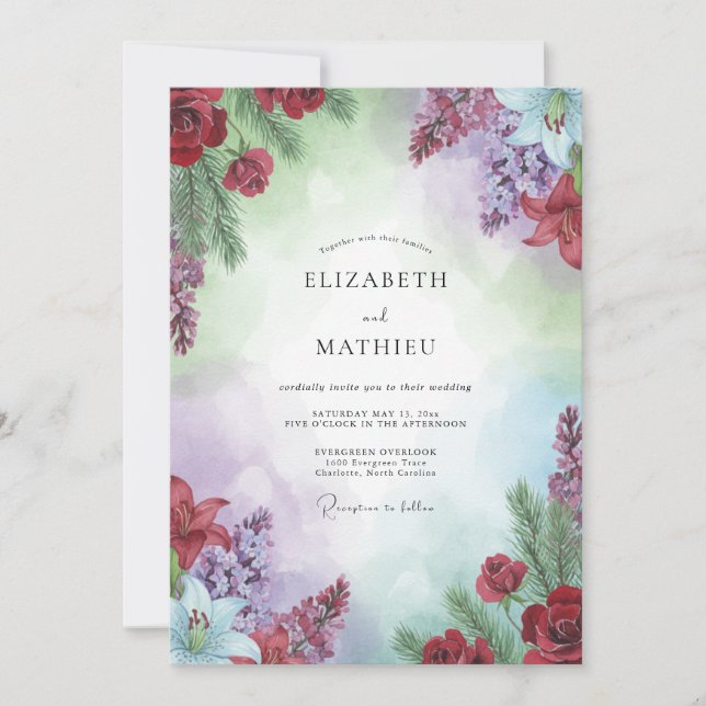 Invitation Mariage aux Teintes de Lilas Rouge (Devant)