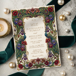 Invitation Mariage aux tons de bijoux avec des fleurs vintage