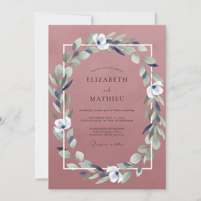 Invitation Mariage aux tons de lilas mauve feuillu atténués (Devant)