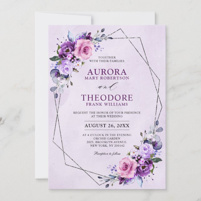 Invitation Mariage aux tons violets Lilac rose vif (Devant)