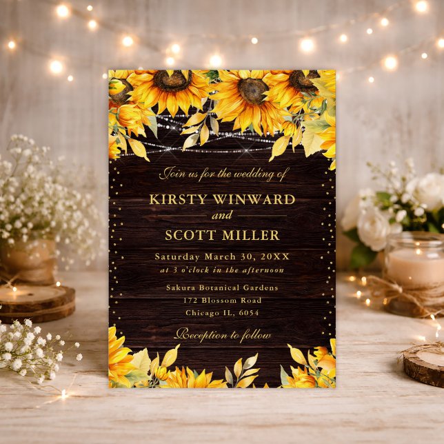 Invitation Mariage aux Tournesols à l'aquarelle rustique (Créateur téléchargé)
