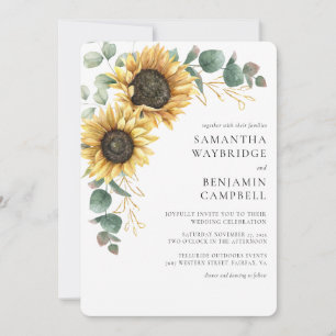 Invitation Mariage aux Tournesols Floraux et Eucalyptus