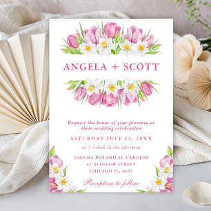 Invitation Mariage aux Tulipes et Jonquilles à l'aquarelle