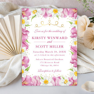 Invitation Mariage aux Tulipes Roses et Jonquilles à l'Aquare