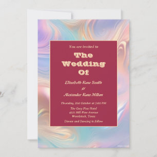Invitation Mariage aux vagues abstraites pastel rétro groovy