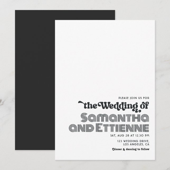 Invitation Mariage aux vibrations rétro funky (Devant / Derrière)