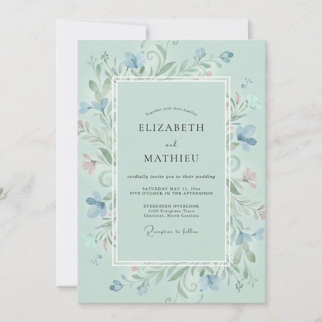 Invitation Mariage aux vignes aquarelles Aqua (Devant)