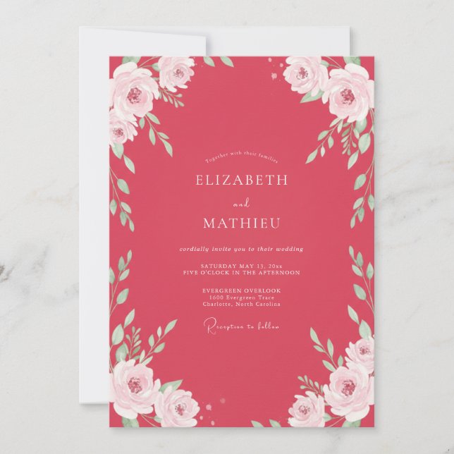 Invitation Mariage aux vignes blanches et framboise (Devant)