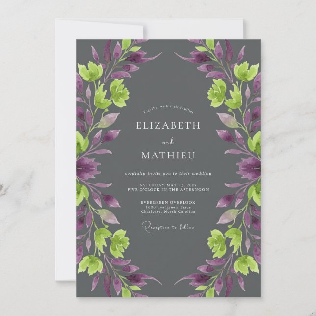 Invitation Mariage aux vignes Chartreuse et Améthyste (Devant)