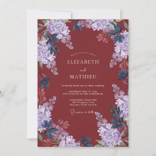 Invitation Mariage aux vignes de lilas bordeaux