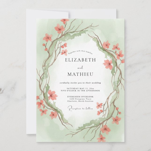 Invitation Mariage aux vignes de menthe et d'abricot (Devant)