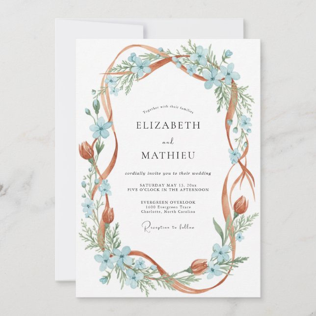 Invitation Mariage aux vignes de pervenche en terre cuite (Devant)