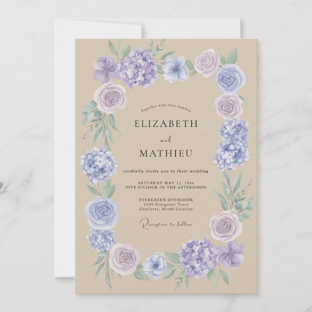 Invitation Mariage aux vignes de tan et pervenche (Devant)