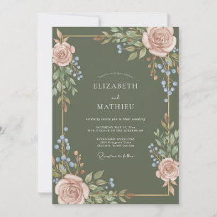 Invitation Mariage aux vignes de teint olive