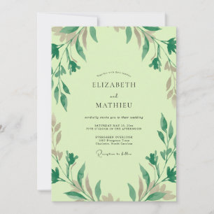 Invitation Mariage aux vignes d'olive vert citron
