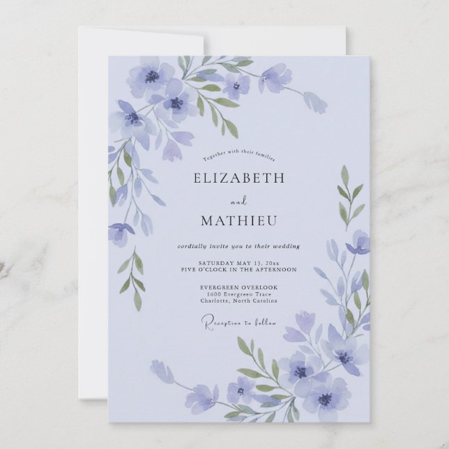 Invitation Mariage aux Vignes Douces Lilas et Pervenche (Devant)