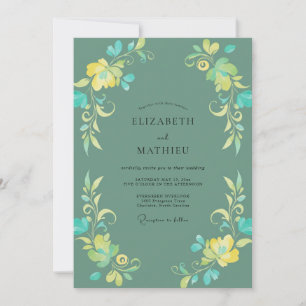 Invitation Mariage aux vignes jaunes écume de mer