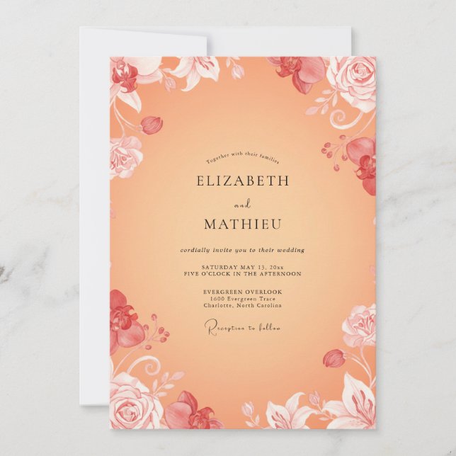 Invitation Mariage aux vignes peintes d'abricot (Devant)