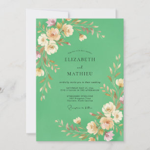 Invitation Mariage aux vignes peintes de couleur écume de mer