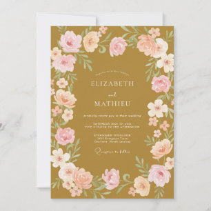Invitation Mariage aux vignes roses et moutarde