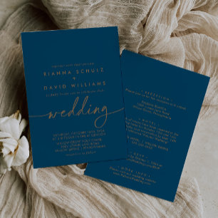 Invitation Mariage avant et arrière de la Marine Blue Gold Cl