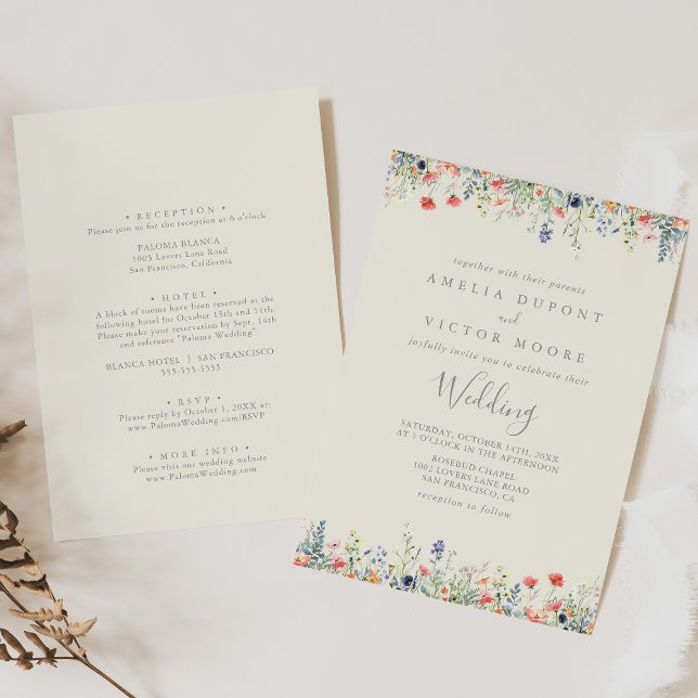 Invitation Mariage avant et arrière du Fleur sauvage multicou (Créateur téléchargé)