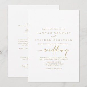 Invitation Mariage avant et arrière élégant Gold Modern
