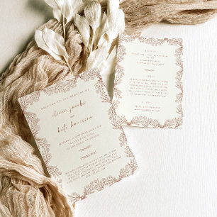 Invitation Mariage avant et arrière en terre cuite à la crème