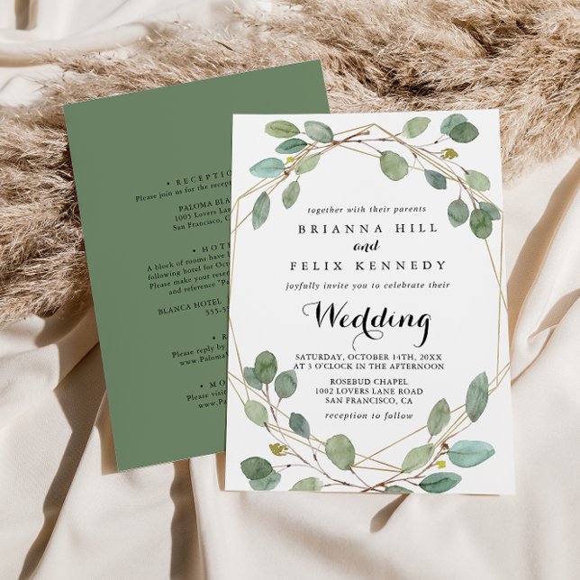 Invitation Mariage avant et arrière Eucalyptus de verdure géo (Créateur téléchargé)