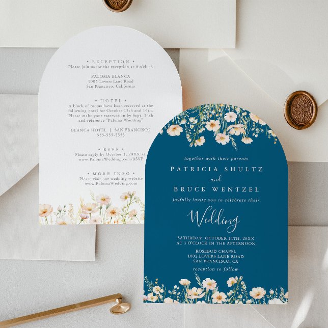 Invitation Mariage avant et arrière Fleur sauvage Blush class (Créateur téléchargé)