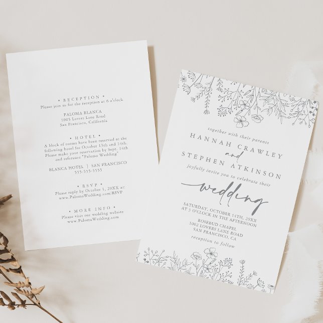 Invitation Mariage avant et arrière Fleur sauvage neutre (Créateur téléchargé)