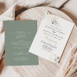 Invitation Mariage avant et arrière Gold Green Foliing<br><div class="desc">Cette faire-part de mariage verdoyante dorée à l'avant et à l'arrière est parfaite pour un mariage rustique. Cette conception artistique présente une aquarelle dessinée à la main or et feuillage vert, inspirant la beauté naturelle. Enregistrez du papier en incluant plus de détails au verso de l'invitation plutôt que sur une...</div>