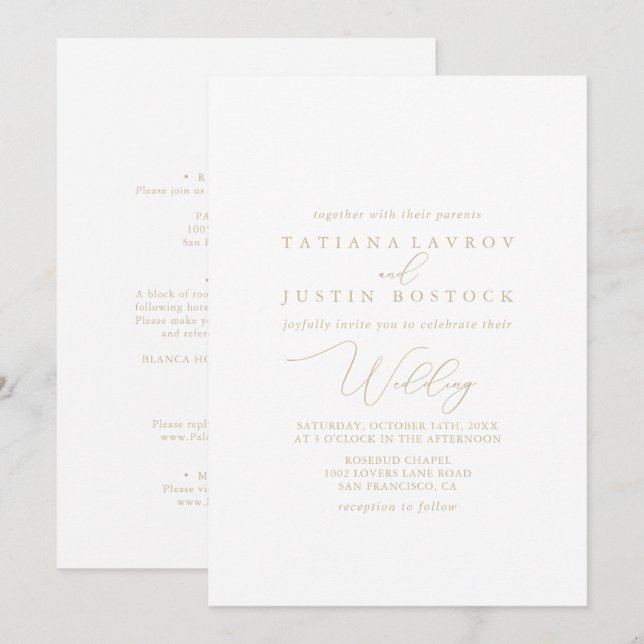 Invitation Mariage avant et arrière minimaliste à l'élégance  (Devant / Derrière)