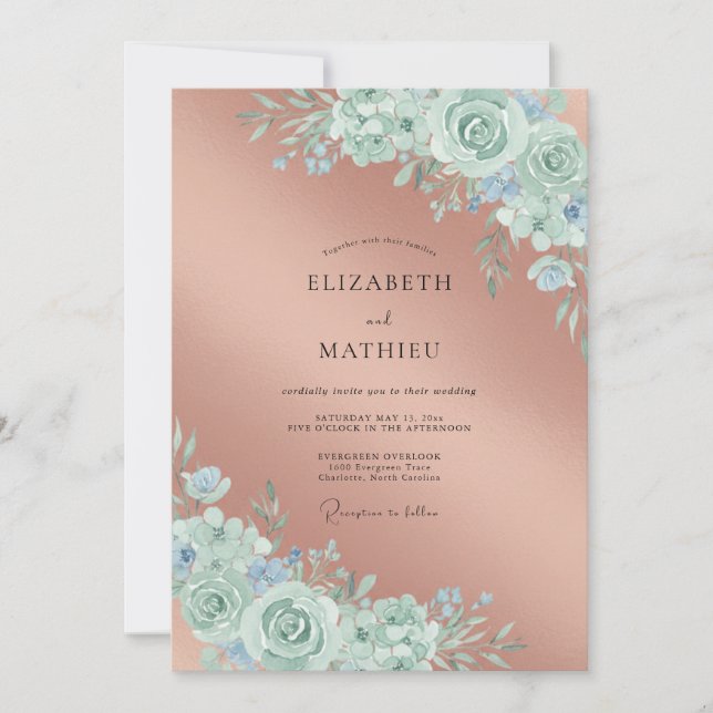 Invitation Mariage avec accent botanique de menthe (Devant)