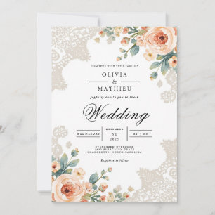 Invitation Mariage avec accent de dentelle fleurie pastel