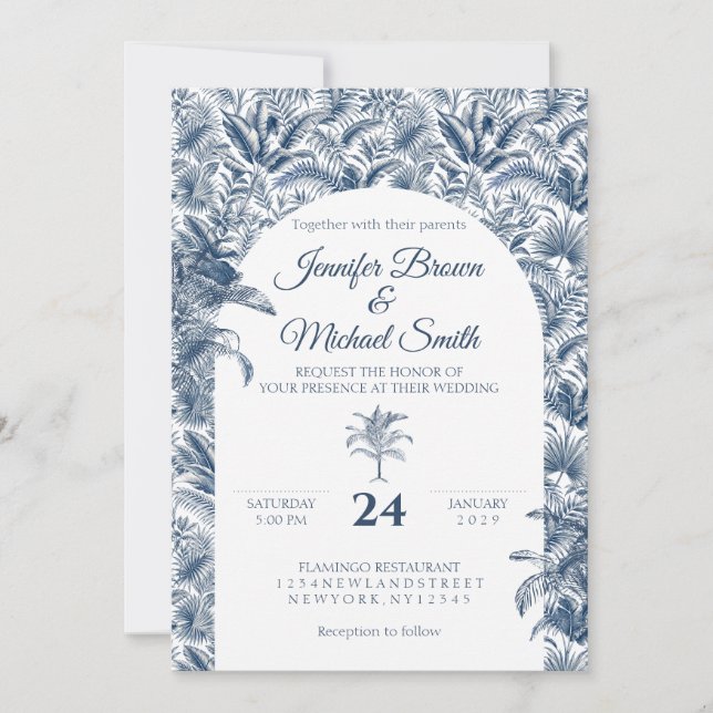Invitation Mariage avec Arche Botanique de Grand Palmier Bleu (Devant)