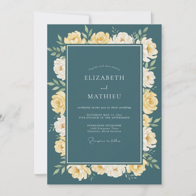 Invitation Mariage avec Arche Botanique Jaune Sarcelle (Devant)
