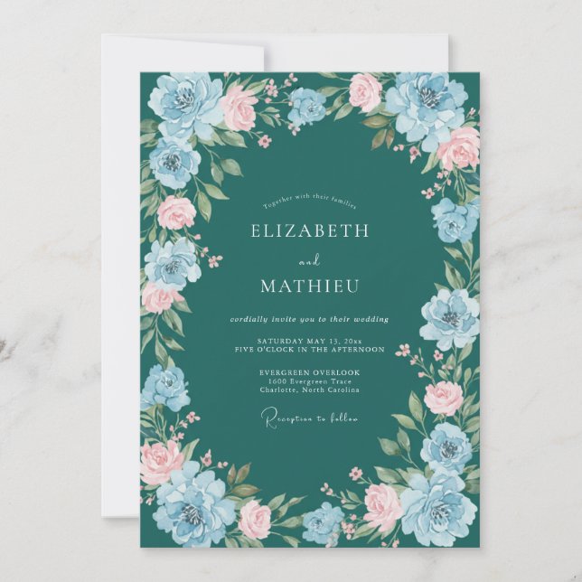 Invitation Mariage avec Arche Fleurie de Teal (Devant)