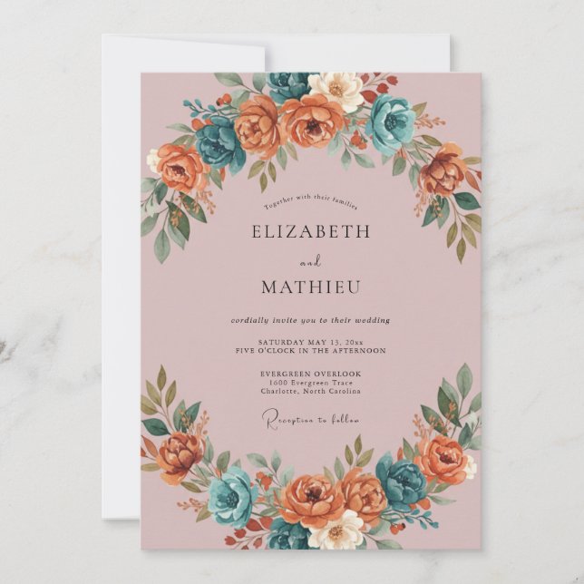 Invitation Mariage avec Arche Fleurie en Terracotta (Devant)