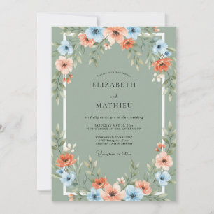 Invitation Mariage avec Arche Florale Bleu Corail