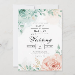 Invitation Mariage avec Arche Florale Bleu Vert et Rose
