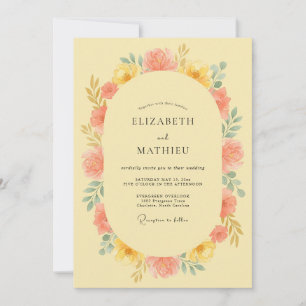 Invitation Mariage avec Arche Florale de Corail Jaune