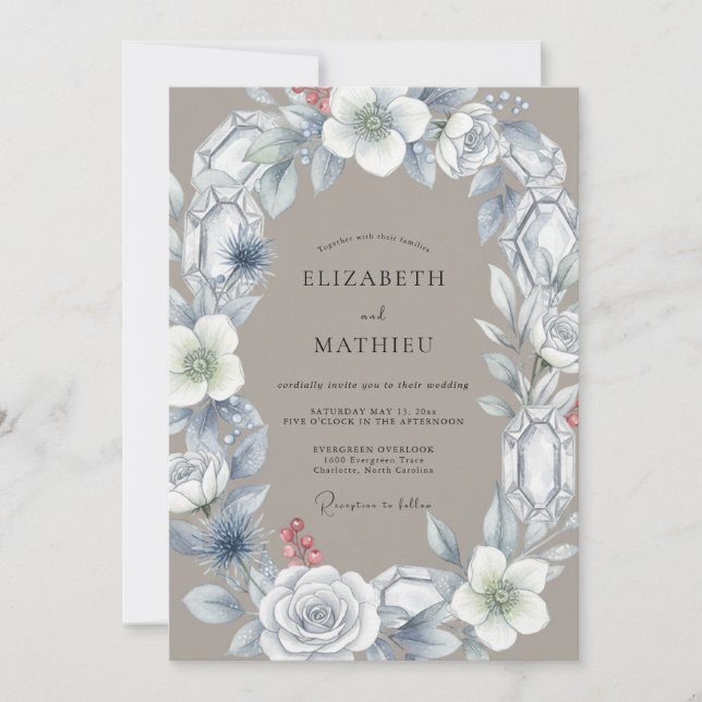 Invitation Mariage avec Arche Florale de Cristal Gris (Devant)