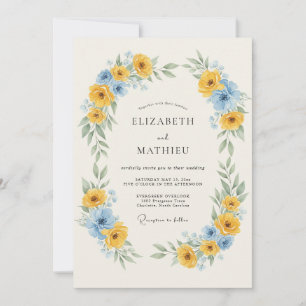 Invitation Mariage avec Arche Florale Jaune et Bleue