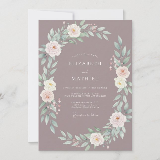 Invitation Mariage avec Arche Florale Mauve (Devant)