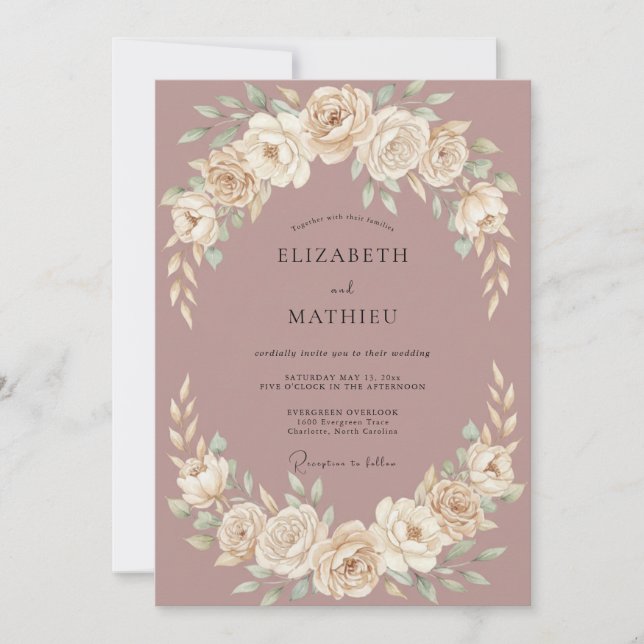Invitation Mariage avec Arche Florale Romantique Mauve (Devant)