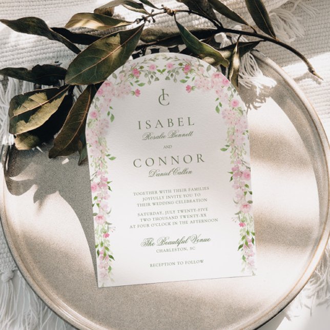 Invitation Mariage avec Arche Florale Rose Pâle et Verte (Créateur téléchargé)